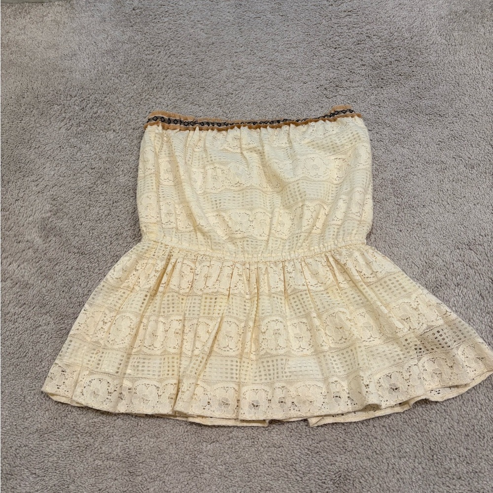Anthropologie Cream Lace Strapless Tank